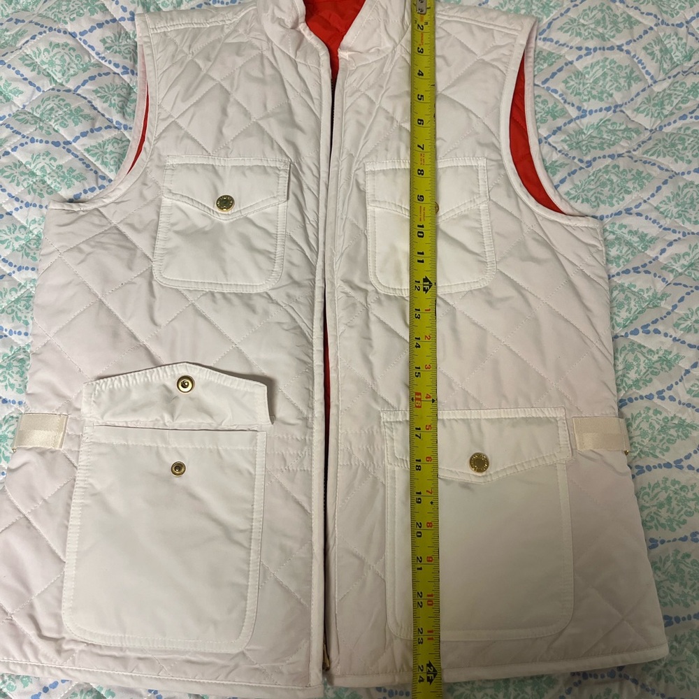 Ralph Lauren Vest- White‎ Quilted Orange Lining Full Zip Women Medium - Picture 11 of 13